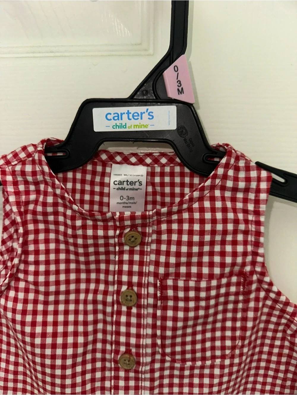 Carter's Red and White Gingham Button Front Romper